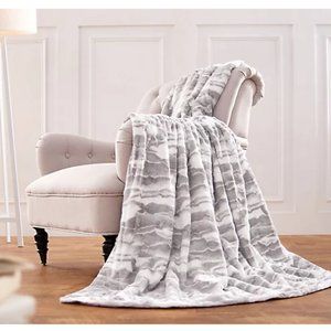 Dennis Basso Faux Fur Oversized Throw Gray/White